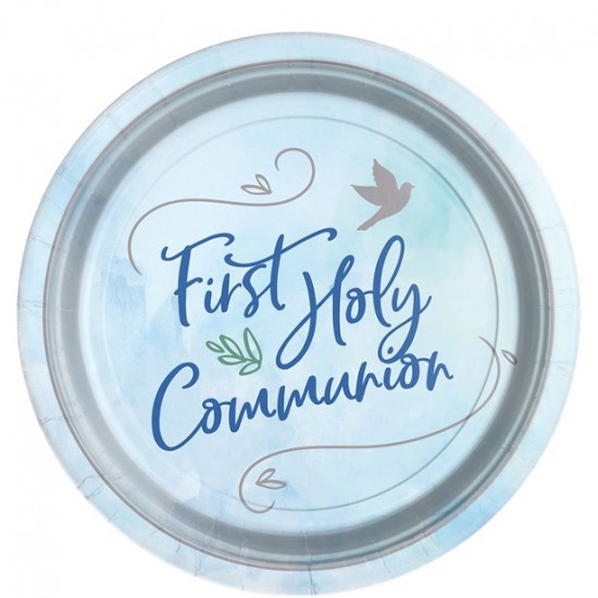 Blue First Holy Communion Paper Plates - 23cm (8pk)
