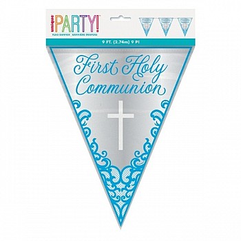 Blue First Holy Communion Foil Pennant Banners - 9ft