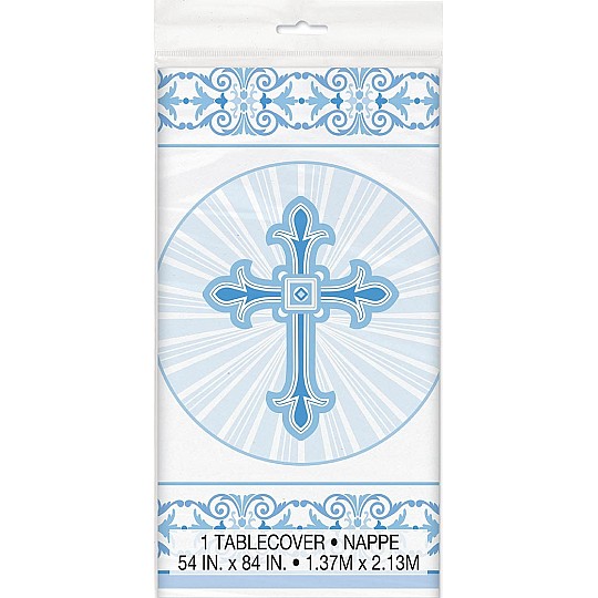 Blue Radiant Cross Plastic Tablecover 1.37m X 2.13m Blue Radiant Cross Plastic Tablecover 1.37m X 2.13m