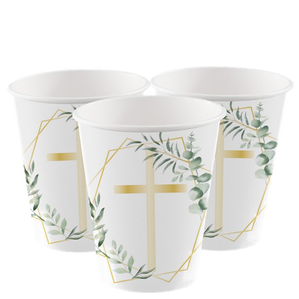 Botanical Celebration Cross Paper Cups - 237ml Botanical Celebration Cross Paper Cups - 237ml