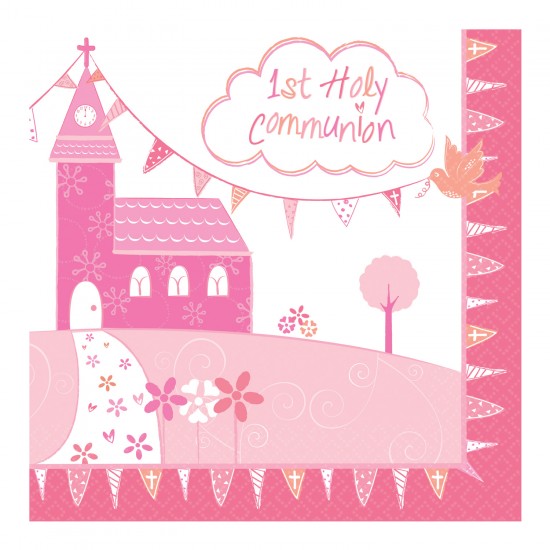 First Holy Communion Pink Paper Napkins - 33cm (16pk)