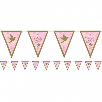 Pink First Holy Communion Pennant Banners - 4m