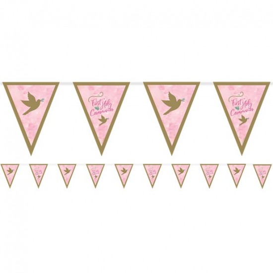 Pink First Holy Communion Pennant Banners - 4m