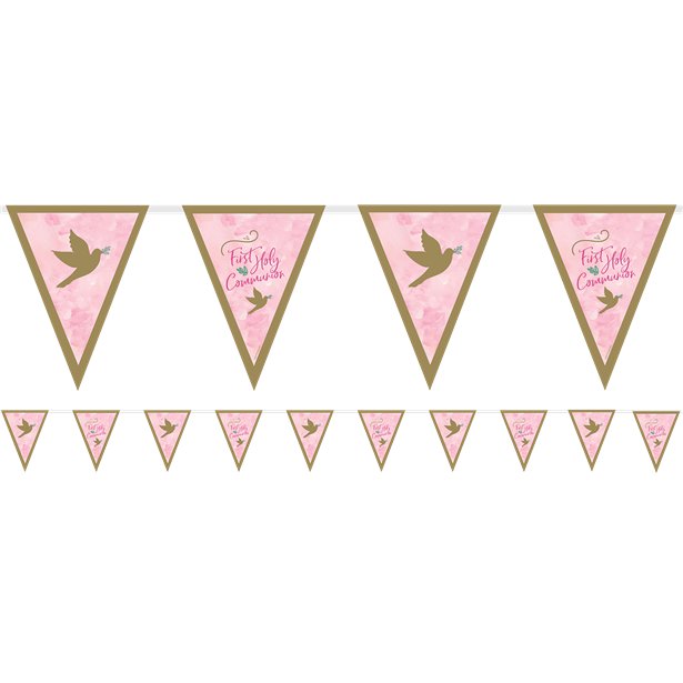 Pink First Holy Communion Pennant Banners - 4m