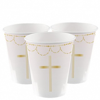 Pink Botanical Cross Paper Cups - 237ml