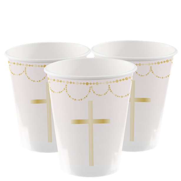 Pink Botanical Cross Paper Cups - 237ml Pink Botanical Cross Paper Cups - 237ml