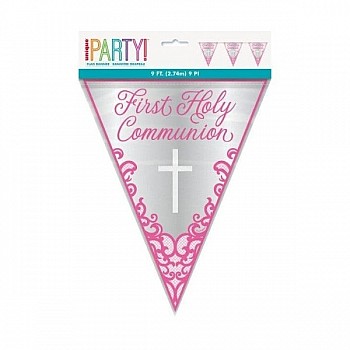 Pink First Holy Communion Foil Pennant Banners - 9ft