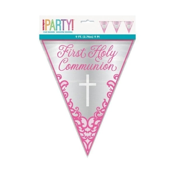 Pink First Holy Communion Foil Pennant Banners - 9ft