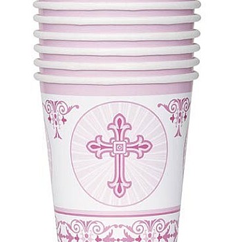 Pink Radiant Cross - 266ml Paper Party Cups