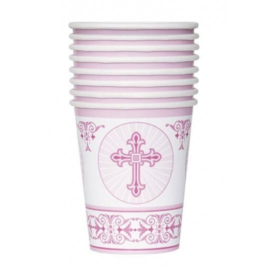Pink Radiant Cross - 266ml Paper Party Cups