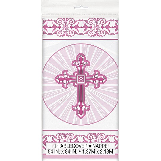 Pink Radiant Cross Plastic Tablecover 1.37m X 2.13m Pink Radiant Cross Plastic Tablecover 1.37m X 2.13m