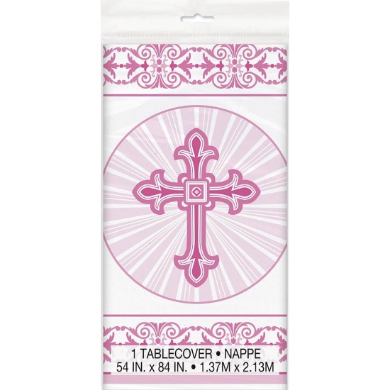 Pink Radiant Cross Plastic Tablecover 1.37m X 2.13m