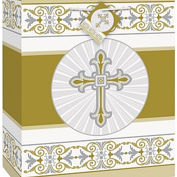 Gold and Silver Radiant Cross Medium Gift Bag