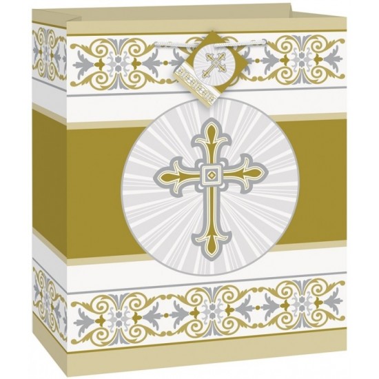 Gold and Silver Radiant Cross Medium Gift Bag