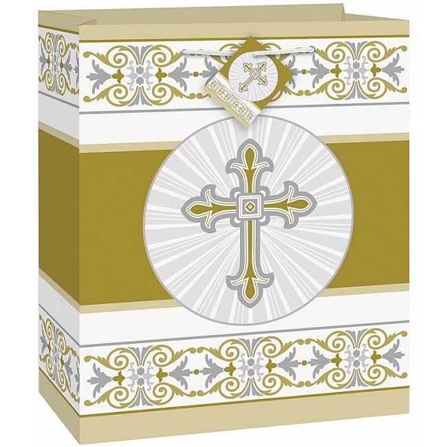 Gold and Silver Radiant Cross Medium Gift Bag Gold and Silver Radiant Cross Medium Gift Bag