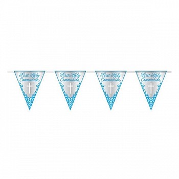 Blue First Holy Communion Foil Pennant Banners - 9ft Blue First Holy Communion Foil Pennant Banners - 9ft