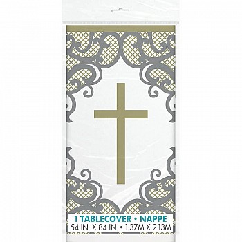 Gold Cross Plastic Tablecover 1.37m X 2.13m