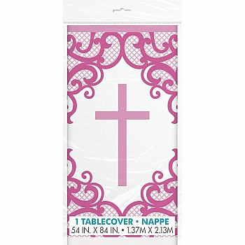 Pink Cross Plastic Tablecover 1.37m X 2.13m