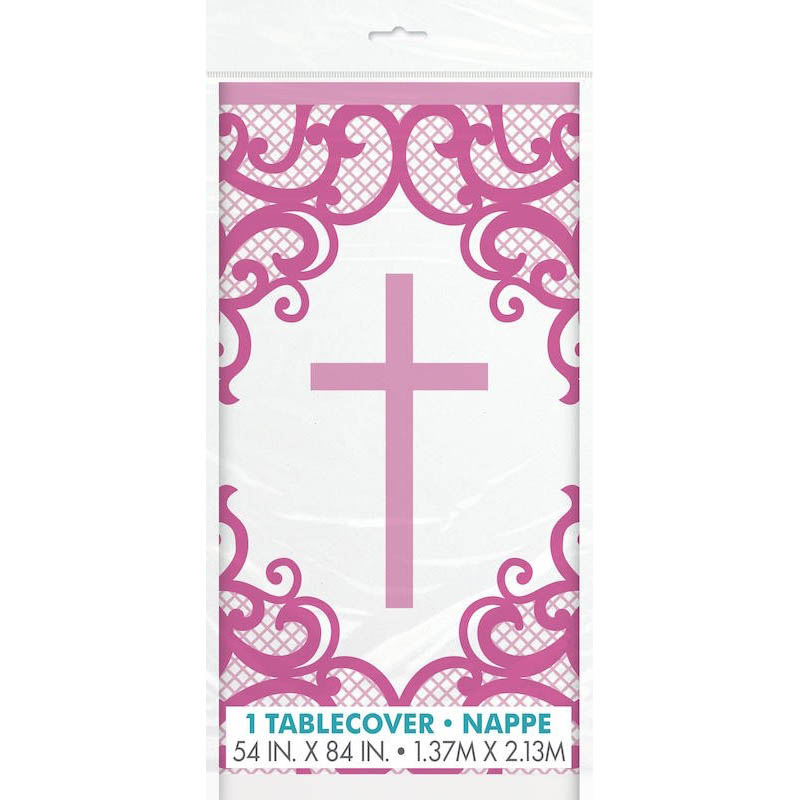 Pink Cross Plastic Tablecover 1.37m X 2.13m