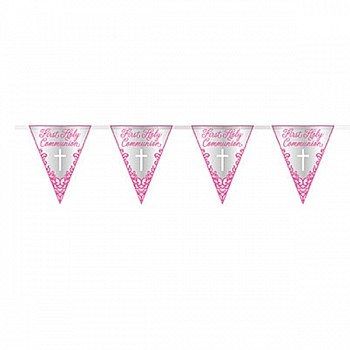 Pink First Holy Communion Foil Pennant Banners - 9ft