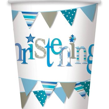 Christening Blue Bunting 9oz Cups (8pk)