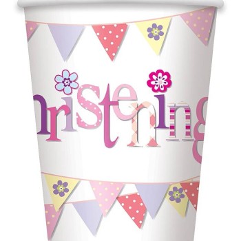 Christening Pink Bunting 9oz Cups (8pk)