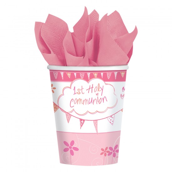 First Holy Communion Pink Cups - 266ml Paper Party Cups