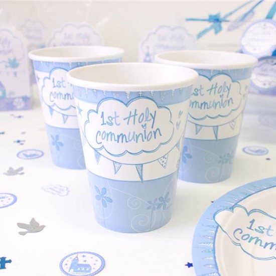 First Holy Communion Blue Cups - 266ml Paper Party Cups