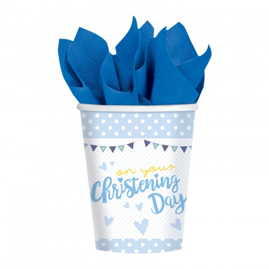 On your Christening Day Blue Paper Cups - 266ml (8pk)