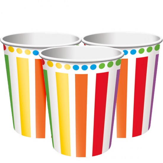 Rainbow Party Cups - 256ml Paper Party Cups (8pk)