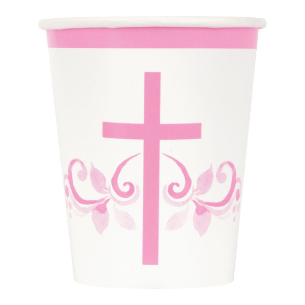 Pink Holy Cross Paper Party Cups