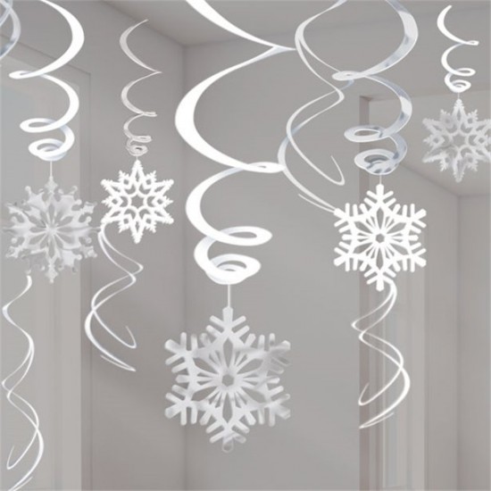 Silver Snowflake Hanging Swirls - 12pc