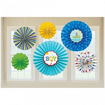 Ahoy Baby Blue Paper Fan Decoration