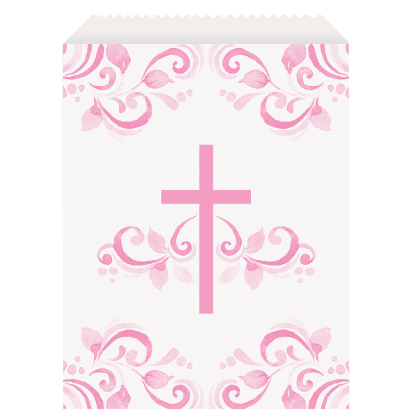 Holy Pink Cross Paper Treat Bags