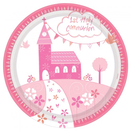 Communion Church Pink Paper Plates - 23cm (8pk)