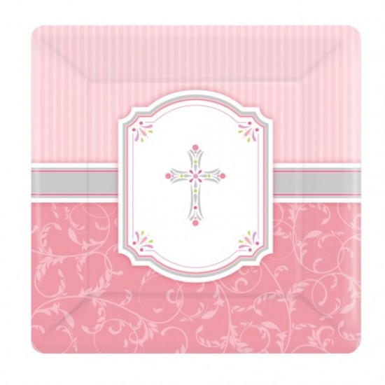 Blessing Pink Square Paper Plates 25.4cm (8pk)