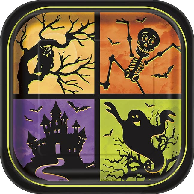 Halloween Haunted House 9 Square Paper Party Plates (8pk)