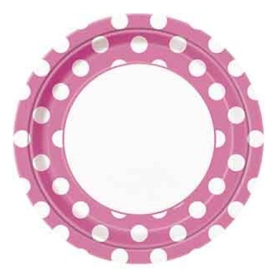 Hot Pink 9 Dots Paper Party Plates (16pk)