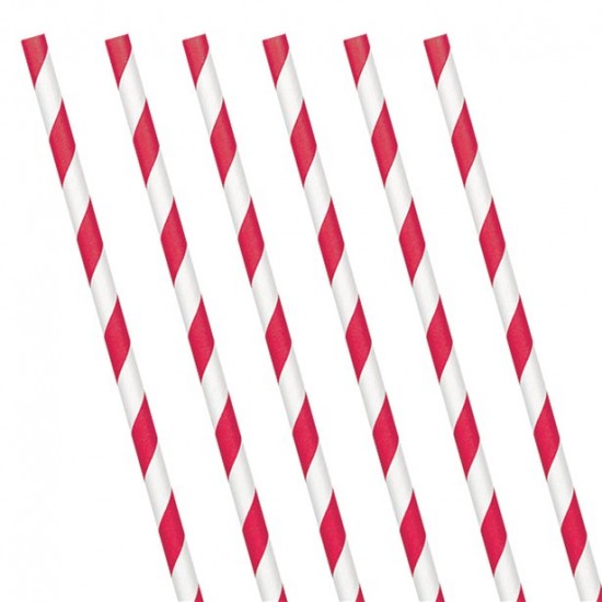 Apple Red Stripe Paper Straws (24 Pack)