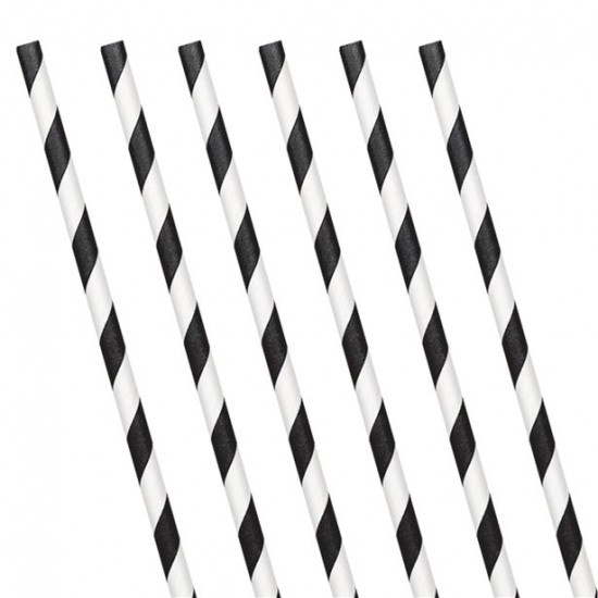 Black Stripe Paper Straws (24 Pack)