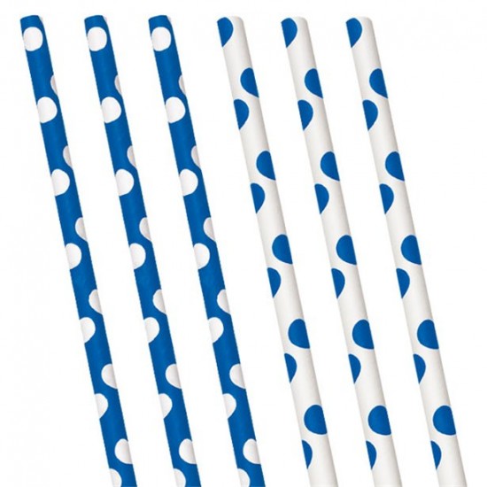 Blue Polka Dot Paper Straws - (10pk)
