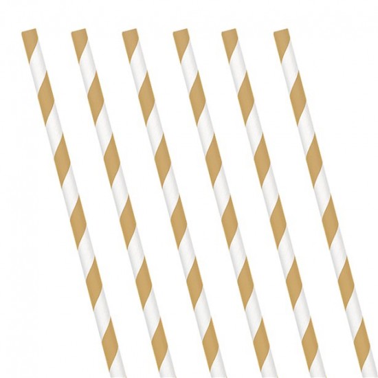 Gold Stripe Paper Straws (24 Pack)