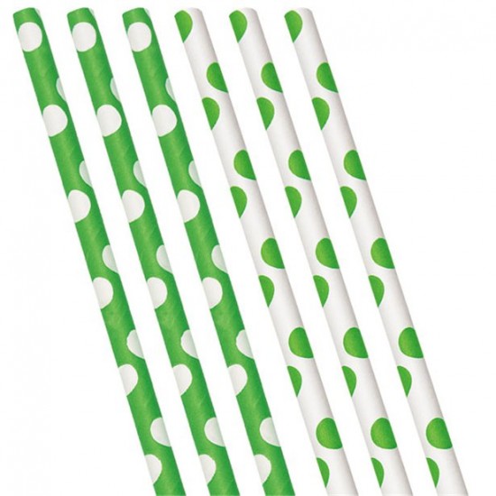 Green Polka Dot Paper Straws - (10pk)