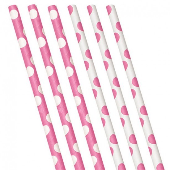 Pink Polka Dot Paper Straws - (10pk)