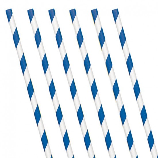 Royal Blue Stripe Paper Straws (24 Pack)