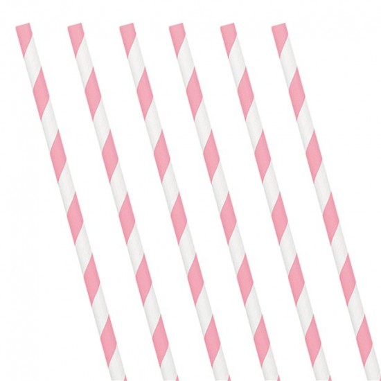 Soft Pink Stripe Paper Straws (24 Pack)