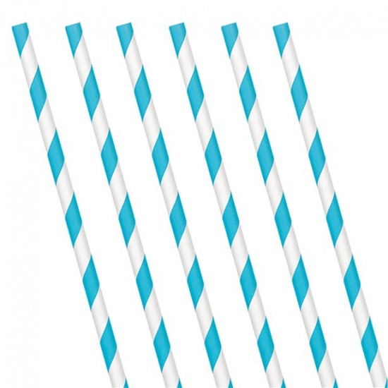 Caribbean Blue Stripe Paper Straws (24 Pack)