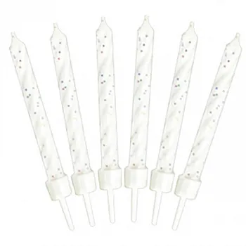 Spiral Birthday Candles - White Glitter