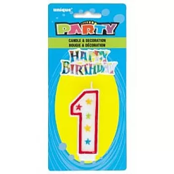 Numeral 1 Glitter Candle with Cake Decor