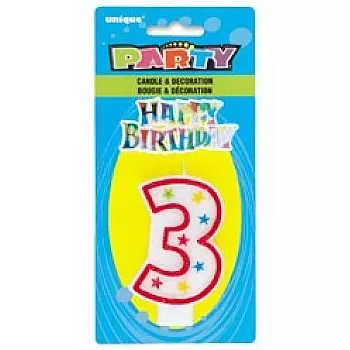 Numeral 3 Glitter Candle with Cake Decor